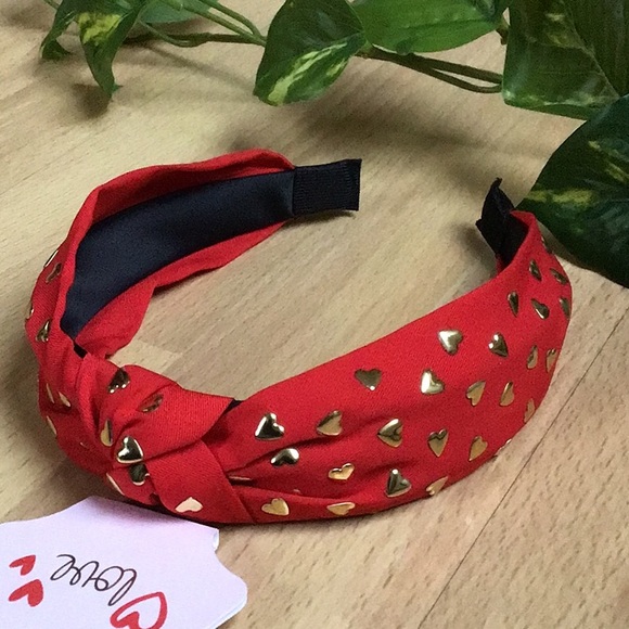 Anthro Gold Heart Studded Red Headband - Picture 12 of 16